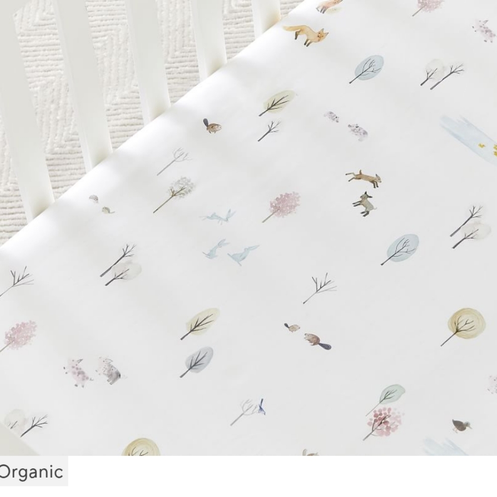 Pottery Barn Organic Crib Fitted Sheet - White with Pastel Accents